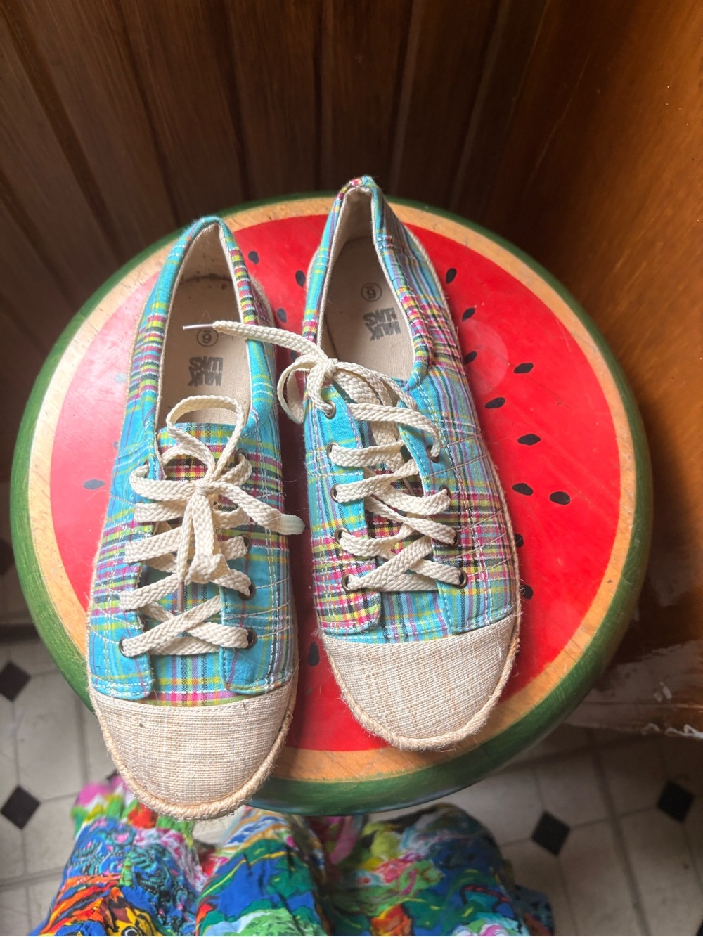 Muk Luks Multicolor Plaid Lace-Up Sneakers with Natural Toe